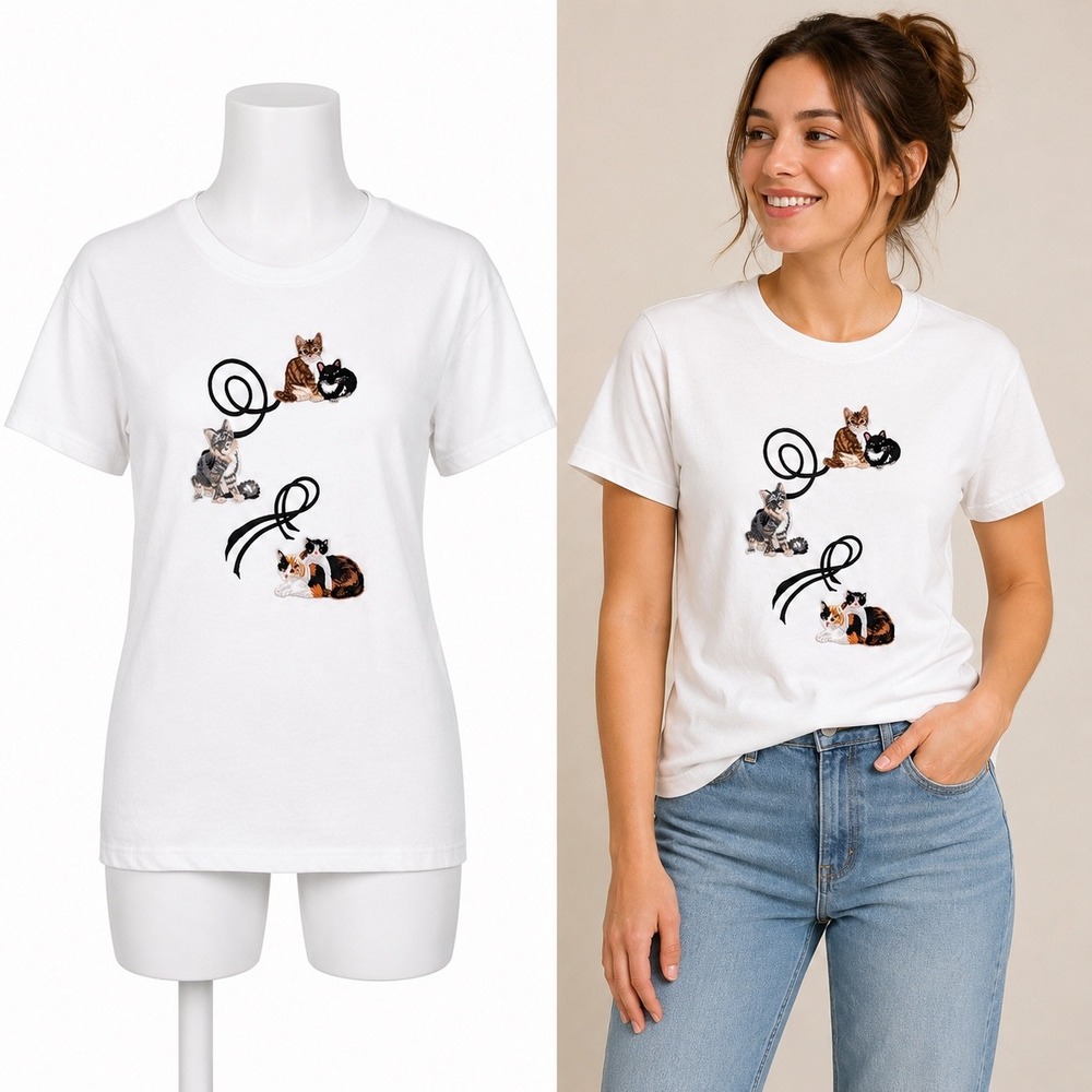 Vintage Y2K Jerzees T Shirt Womens L White Cats Kitten Graphic Heavyweight Tee